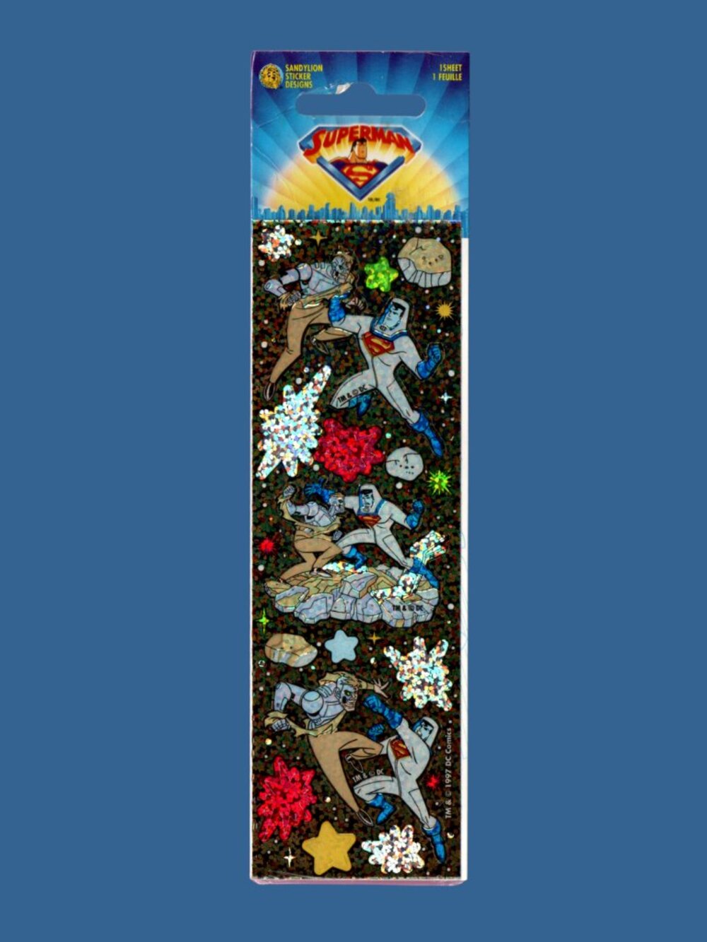 Sandylion Superman Glitter Sticker Sheet Vintage 1997 NIP